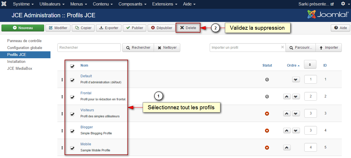 Suppression des profils JCE