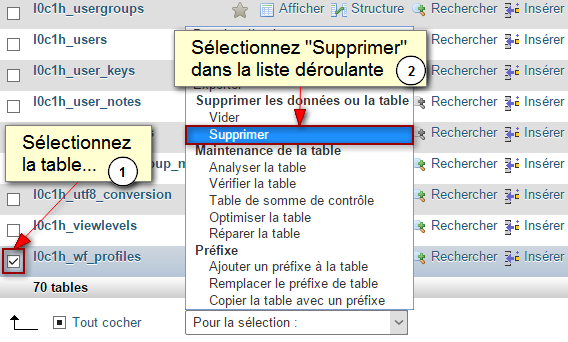 Suppression de la table des profils JCE